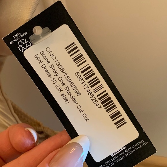 PrettyLittleThing Stone Slinky One Shoulder Cut Out Dress - Picture 3 of 3